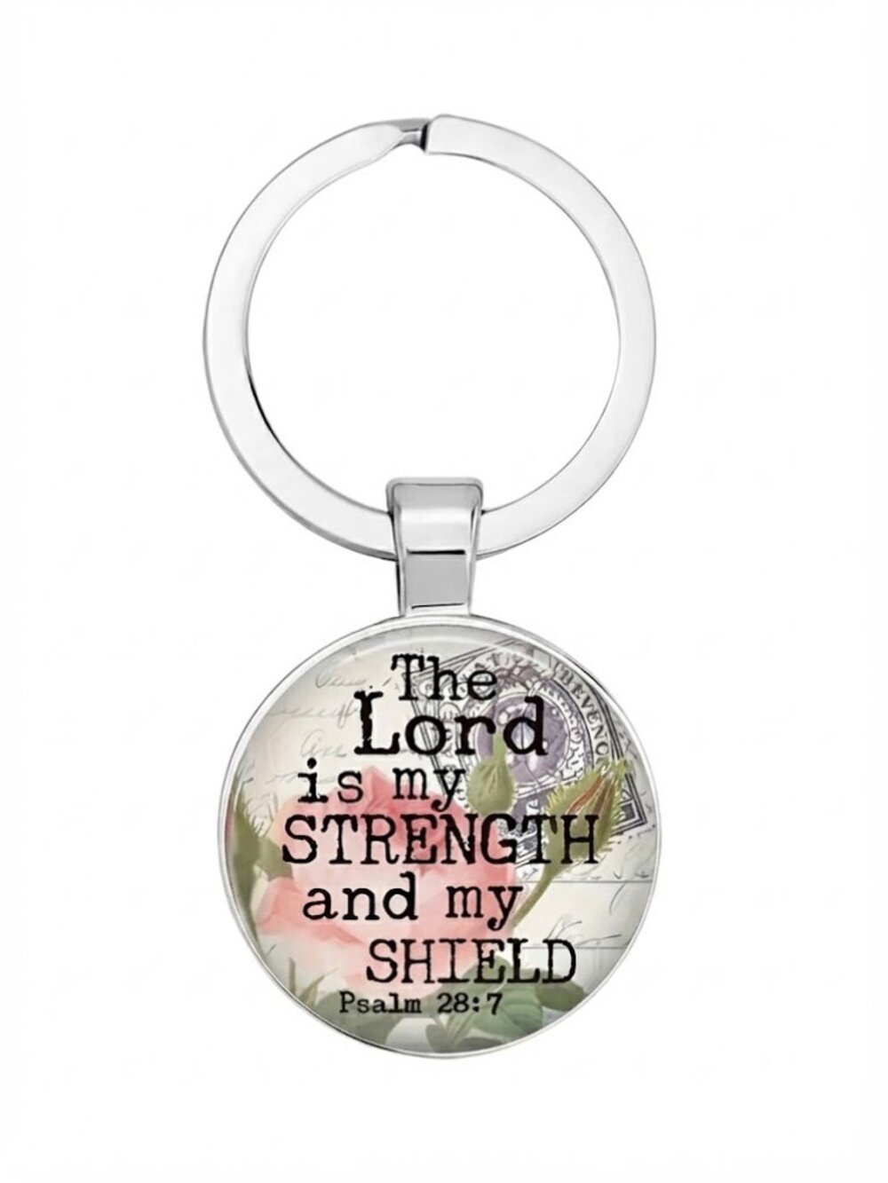 Silver Round Ladies Lord is my Strength Faith Keychain - Picture 3 of 5